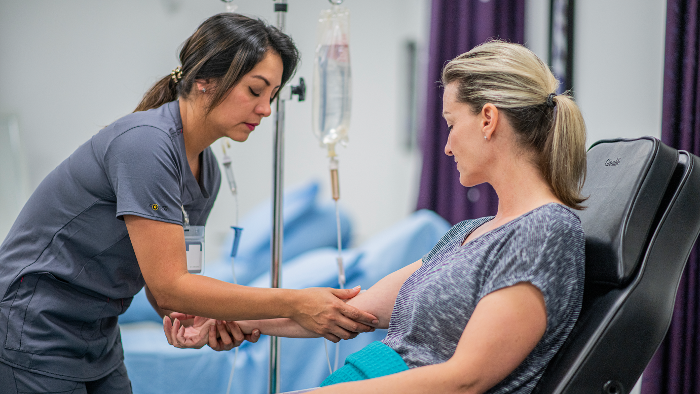 A person receiving chemotherapy treatment