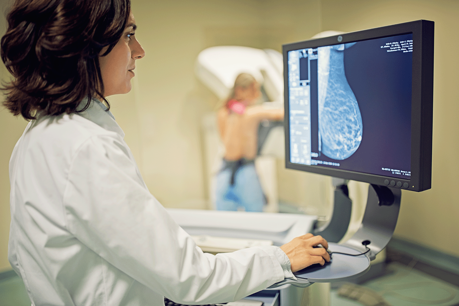 A healthcare provider reviewing a mammogram