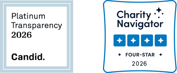 Candid platinum rating and Charity Navigator four-star rating.